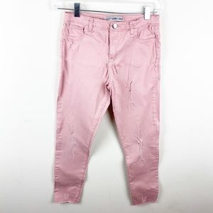 girls rose pink distressed skinny jeans 13-14yrs